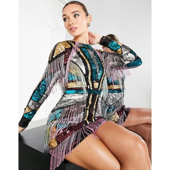 ASOS Dresses & Skirts - ASOS EDITION long sleeve mini dress in diamond fringe embellishment